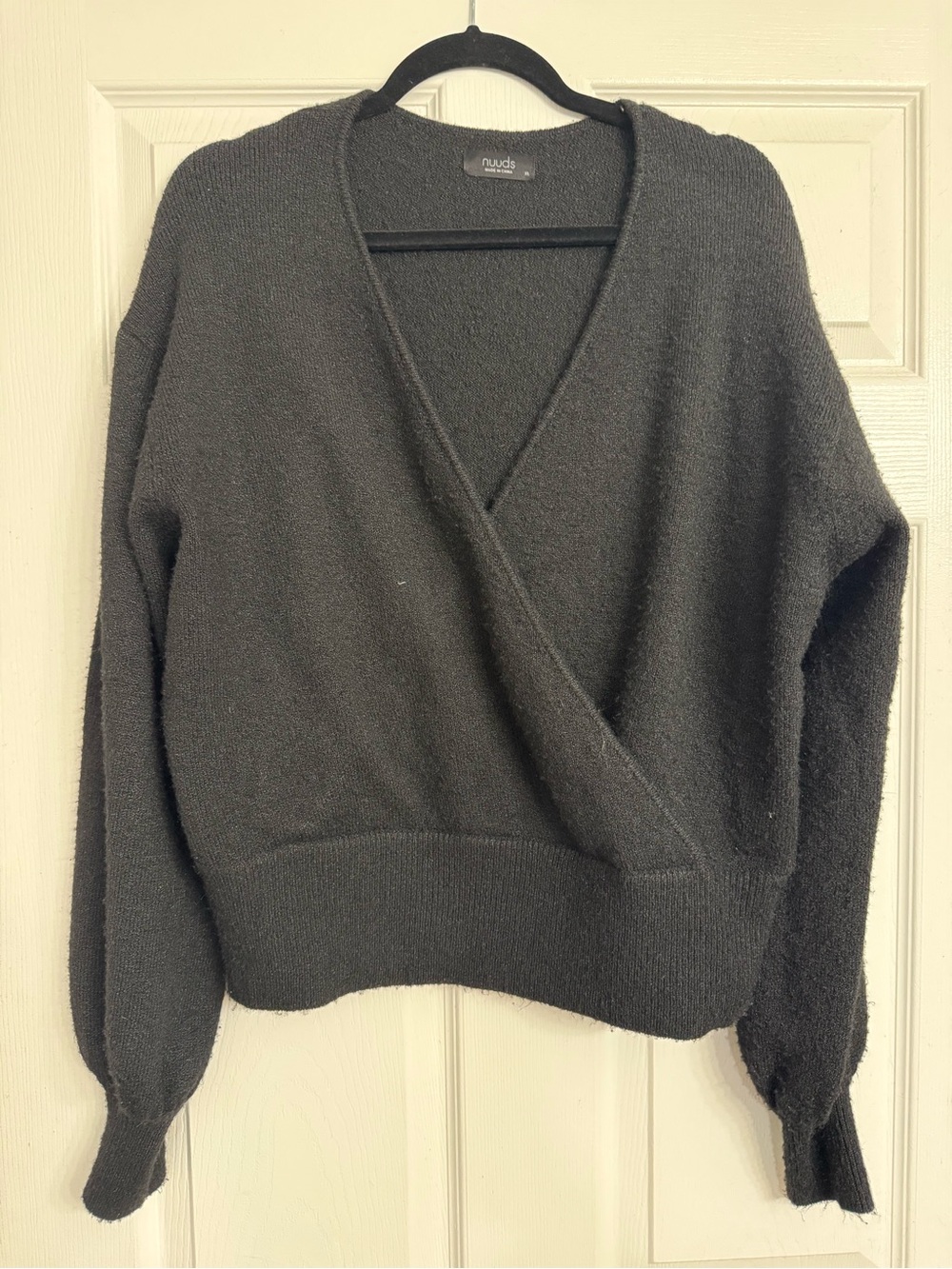 Nuuds Black Wrap-Front Women's Sweater